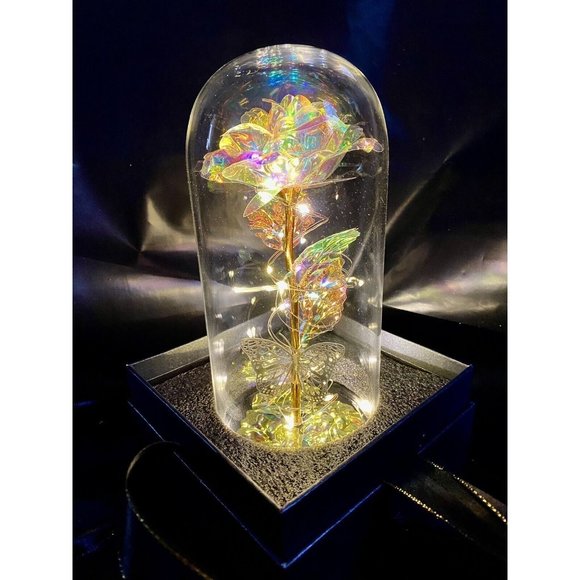 Eternal Rose In Dome With Fairy Lights Batteries Included Best Wishes Boxed Gift - Picture 1 of 11
